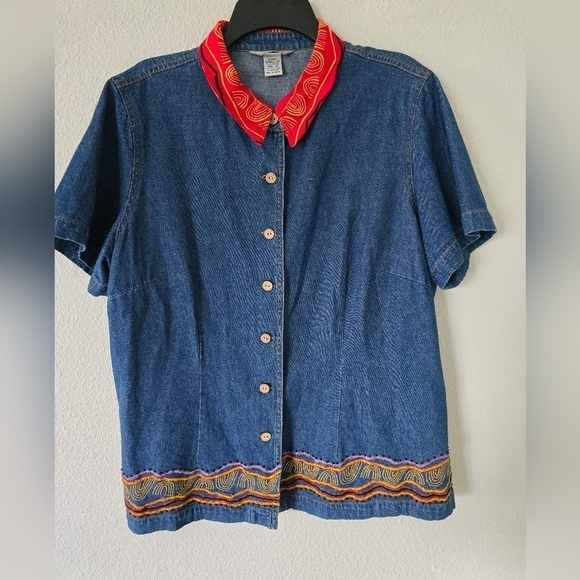 Stone bridge Demin Shirt 1XL Plus Vintage Blue ShortSleeve Chambray Embroidered - Picture 4 of 16